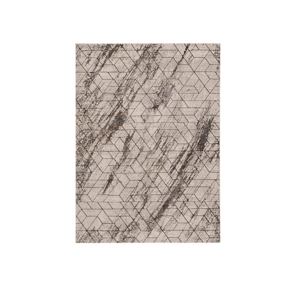 10' X 13' Ivory And Brown Geometric Area Rug