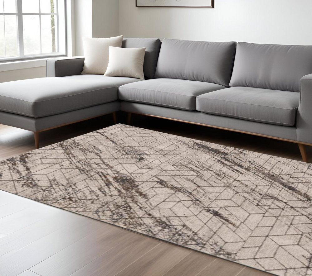 10' X 13' Ivory And Brown Geometric Area Rug