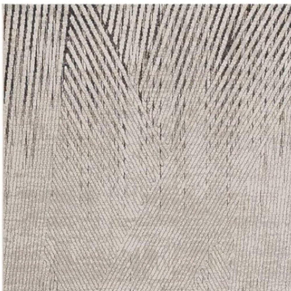 7' Ivory Grey Machine Woven Geometric Lines Indoor Runner Rug