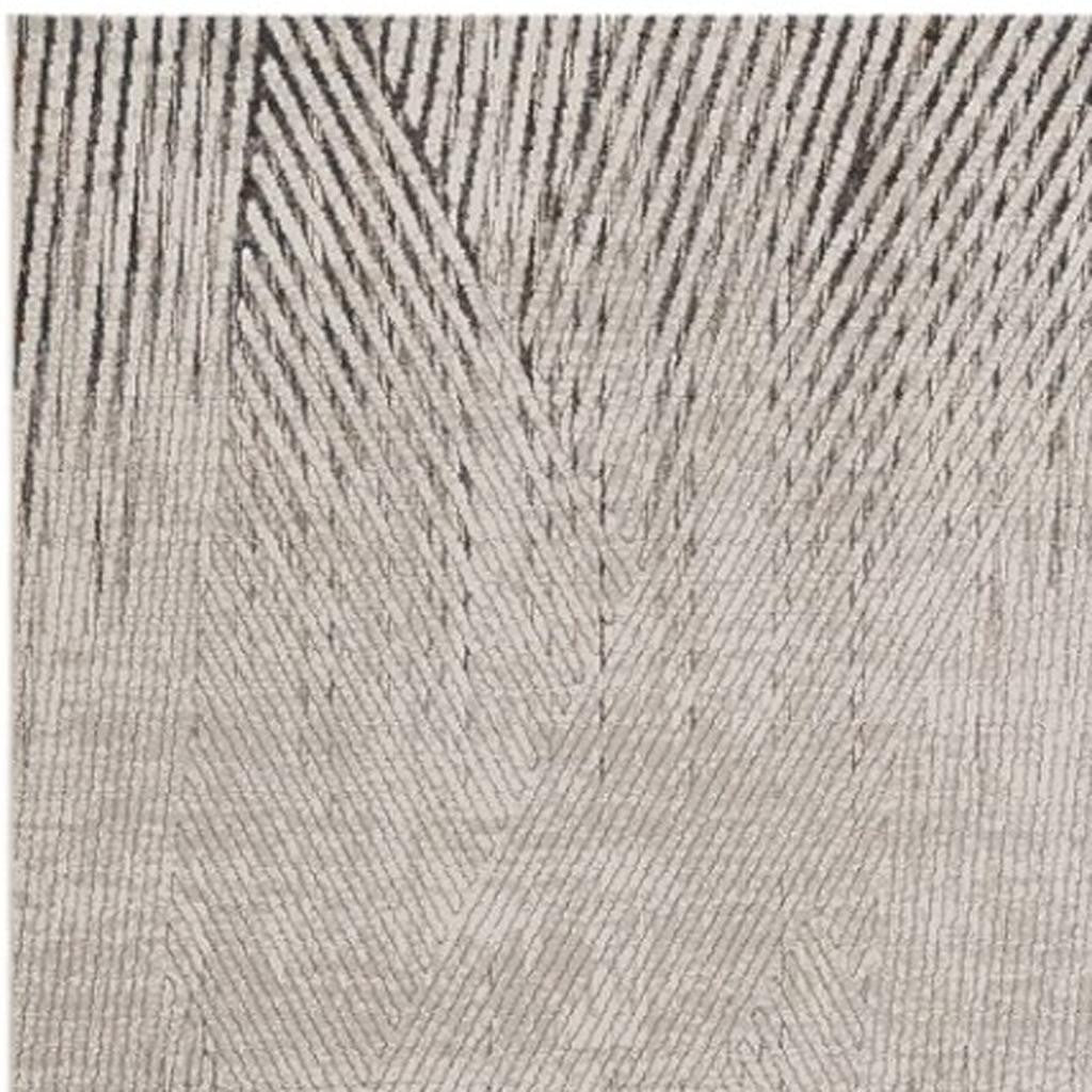 7' Ivory Grey Machine Woven Geometric Lines Indoor Runner Rug
