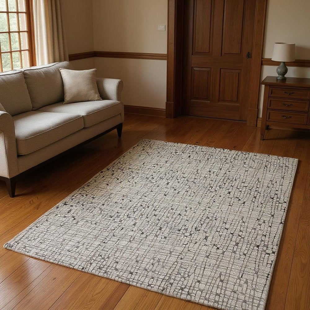 5' X 8' Gray And Black Abstract Distressed Area Rug