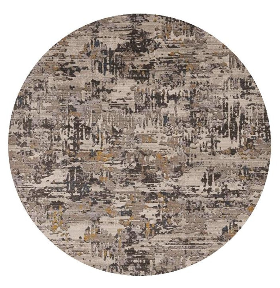 8' Gray Black And Gold Abstract Round Rug