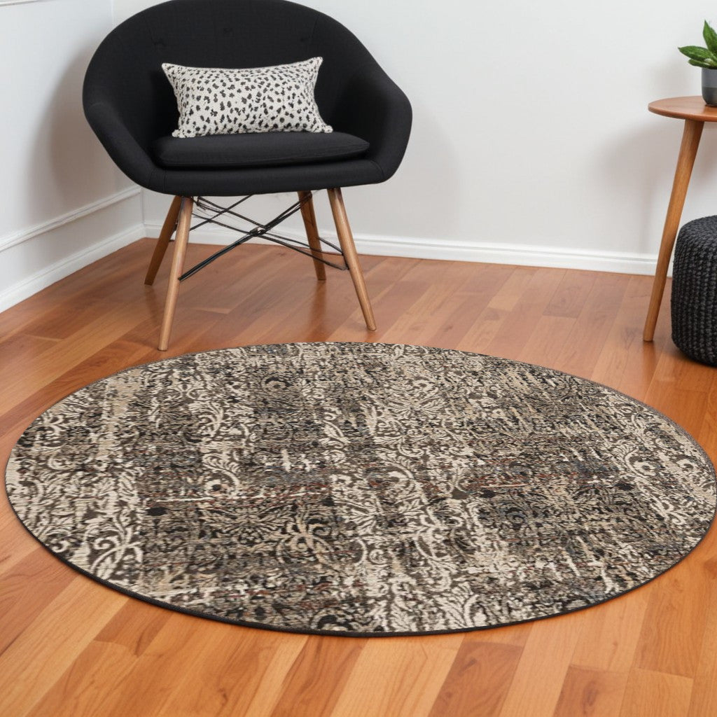 4' X 6' Gray And Tan Oriental Distressed Area Rug