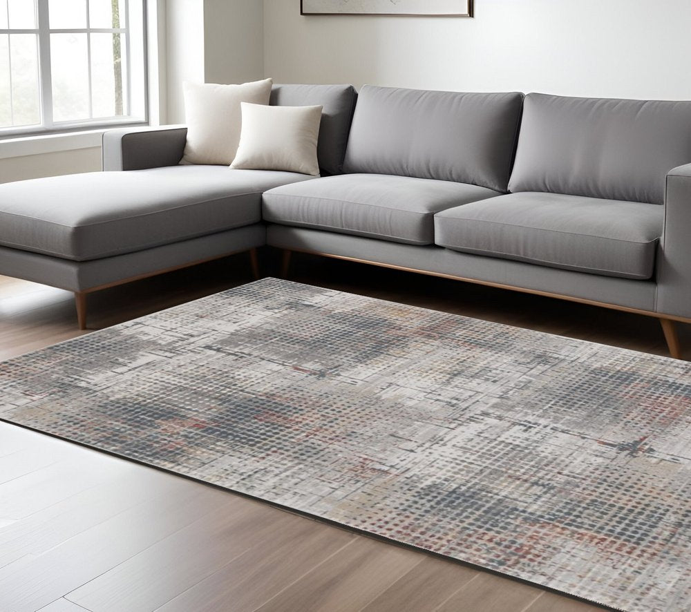 10' X 13' Ivory Gray and Gold Abstract Area Rug