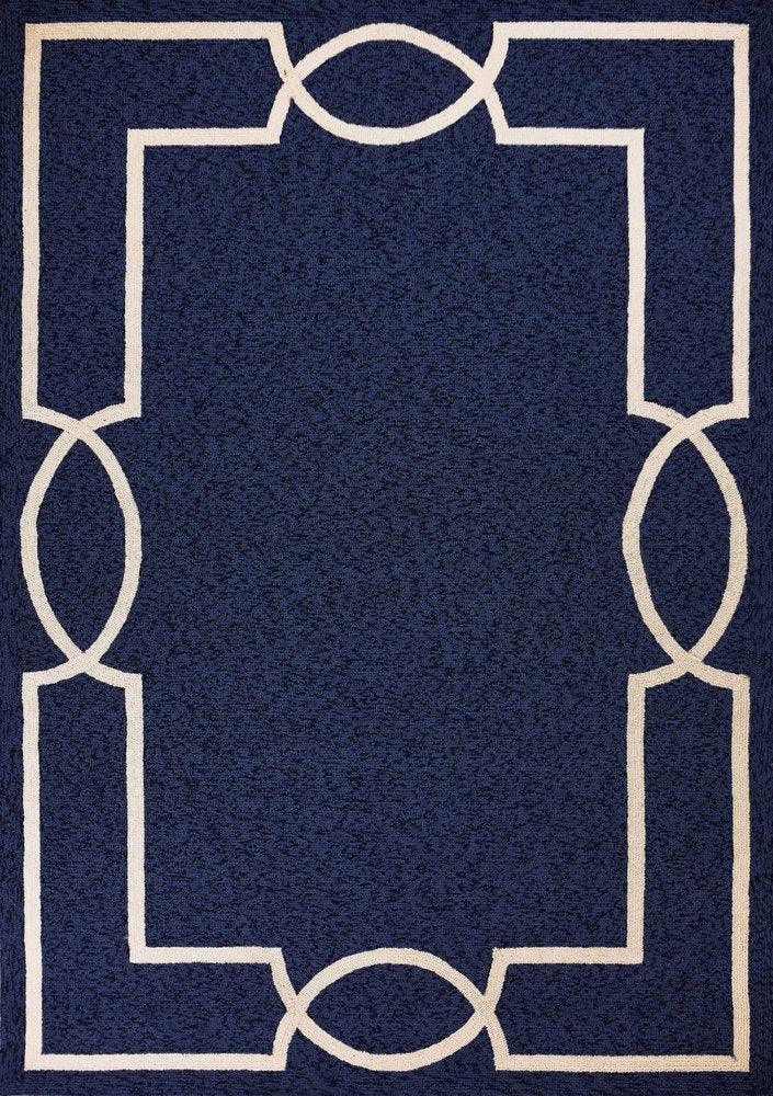 7' Blue And Ivory Round Geometric Handmade Indoor Outdoor Area Rug