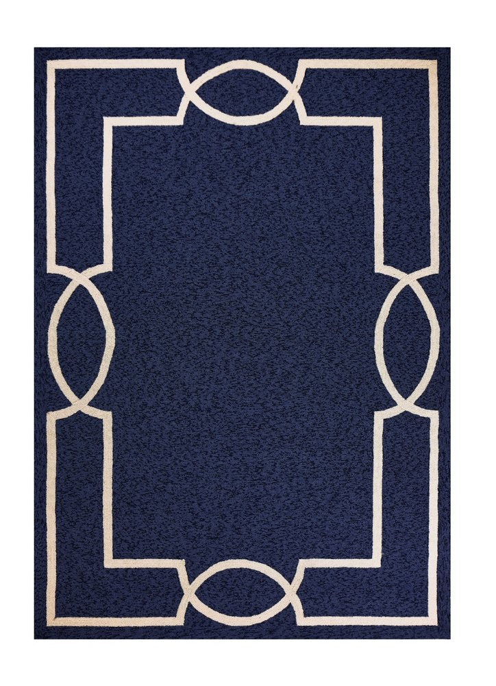 7' Blue And Ivory Round Geometric Handmade Indoor Outdoor Area Rug