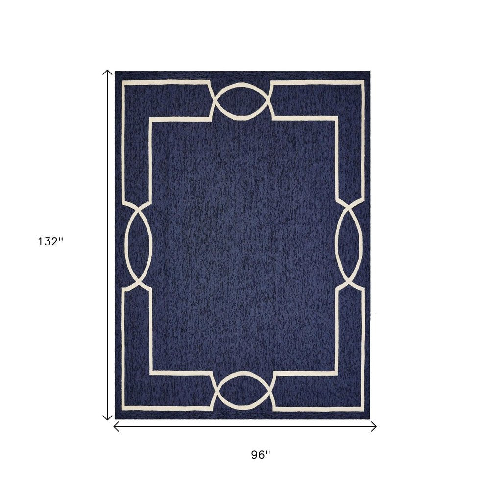 7' Blue And Ivory Square Geometric Handmade Indoor Outdoor Area Rug