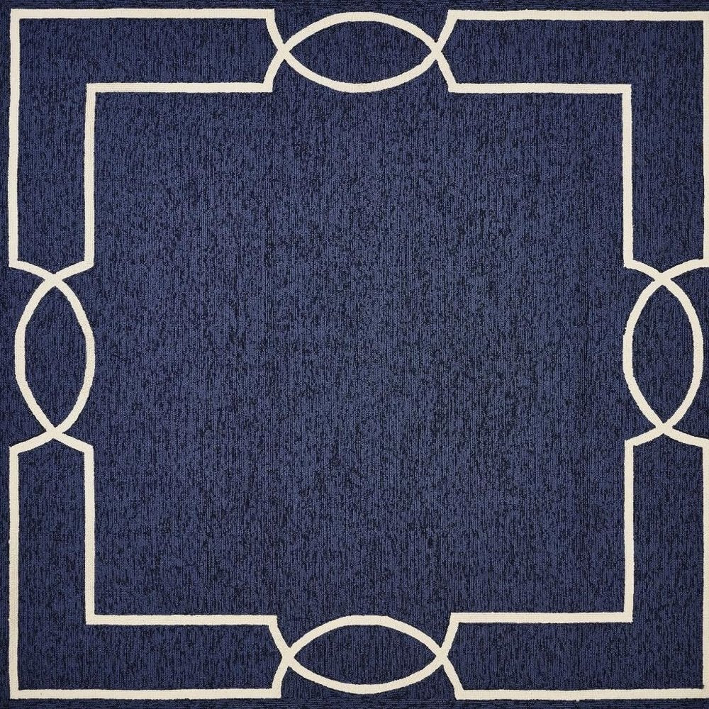7' Blue And Ivory Square Geometric Handmade Indoor Outdoor Area Rug