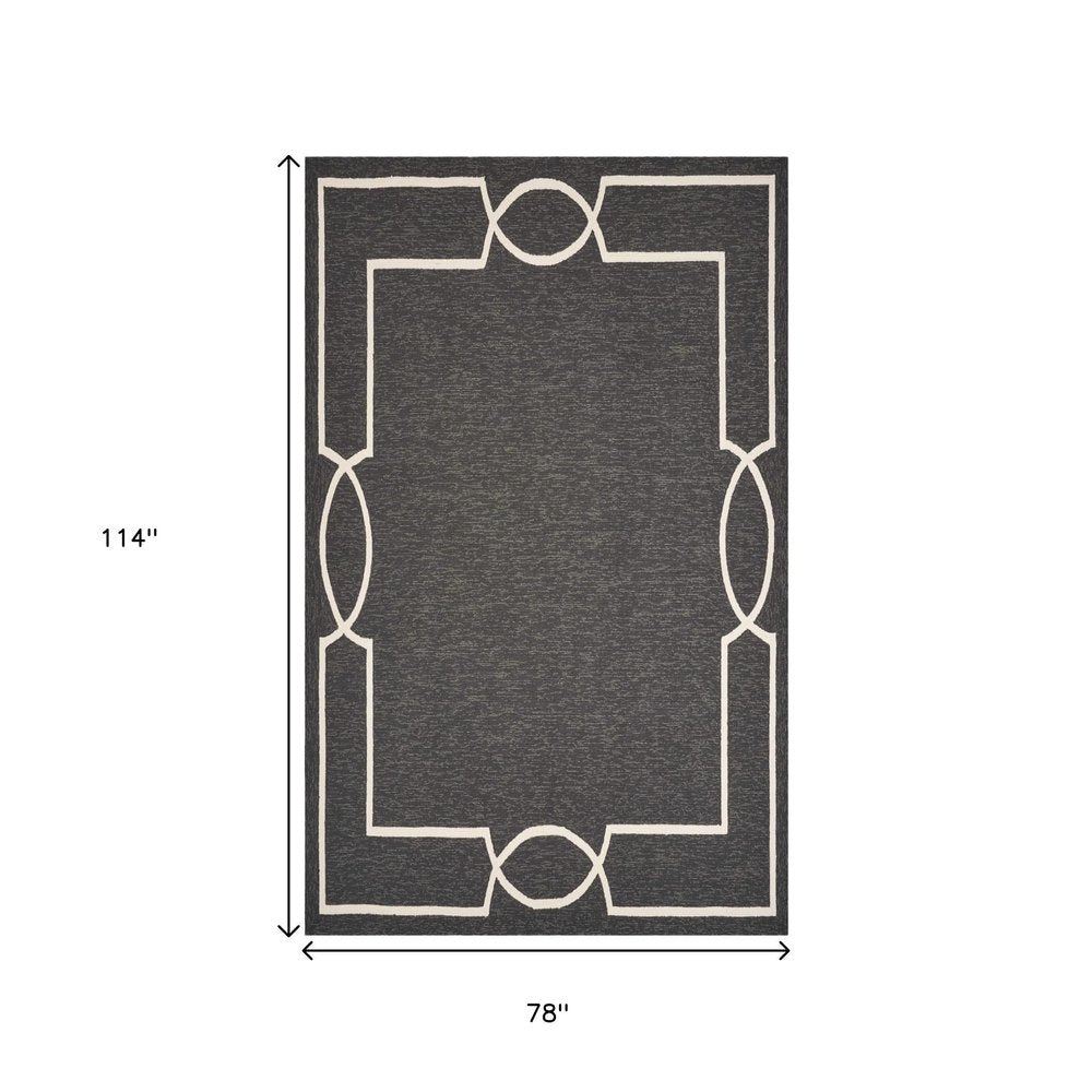 7' X 10' Onyx And White Geometric Handmade Indoor Outdoor Area Rug