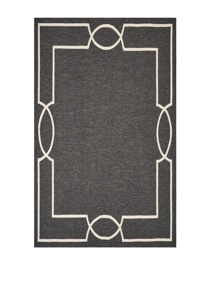 8' X 11' Onyx And White Geometric Handmade Indoor Outdoor Area Rug
