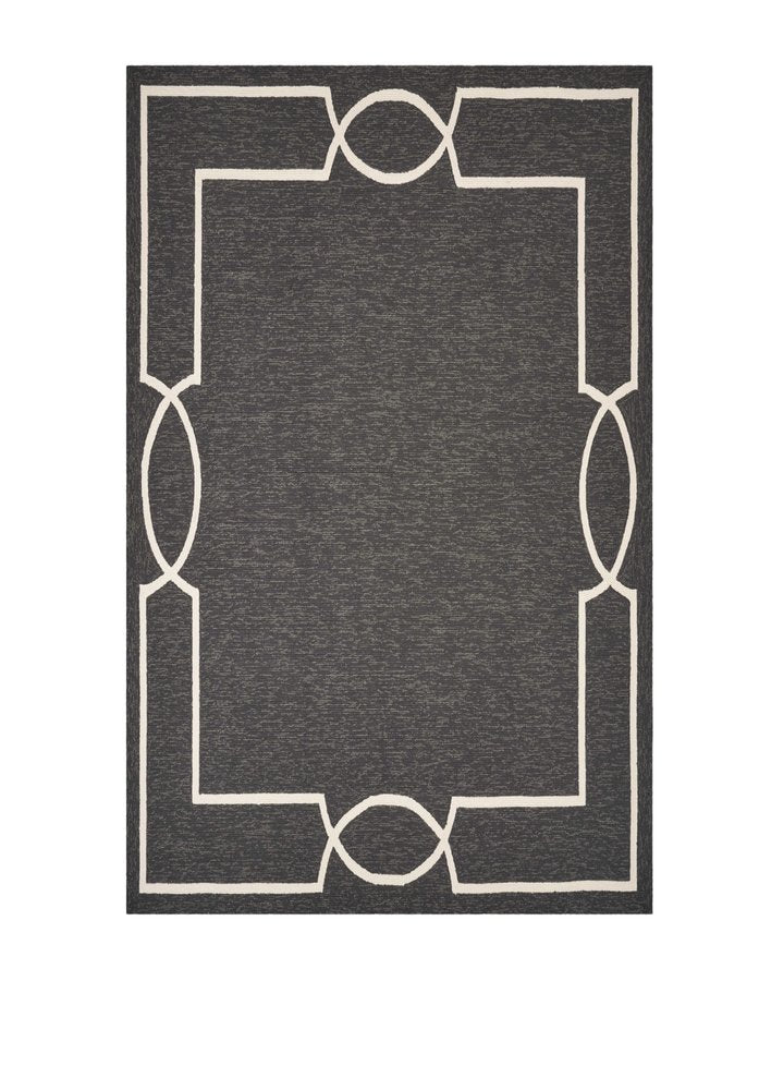 7' X 10' Onyx And White Geometric Handmade Indoor Outdoor Area Rug
