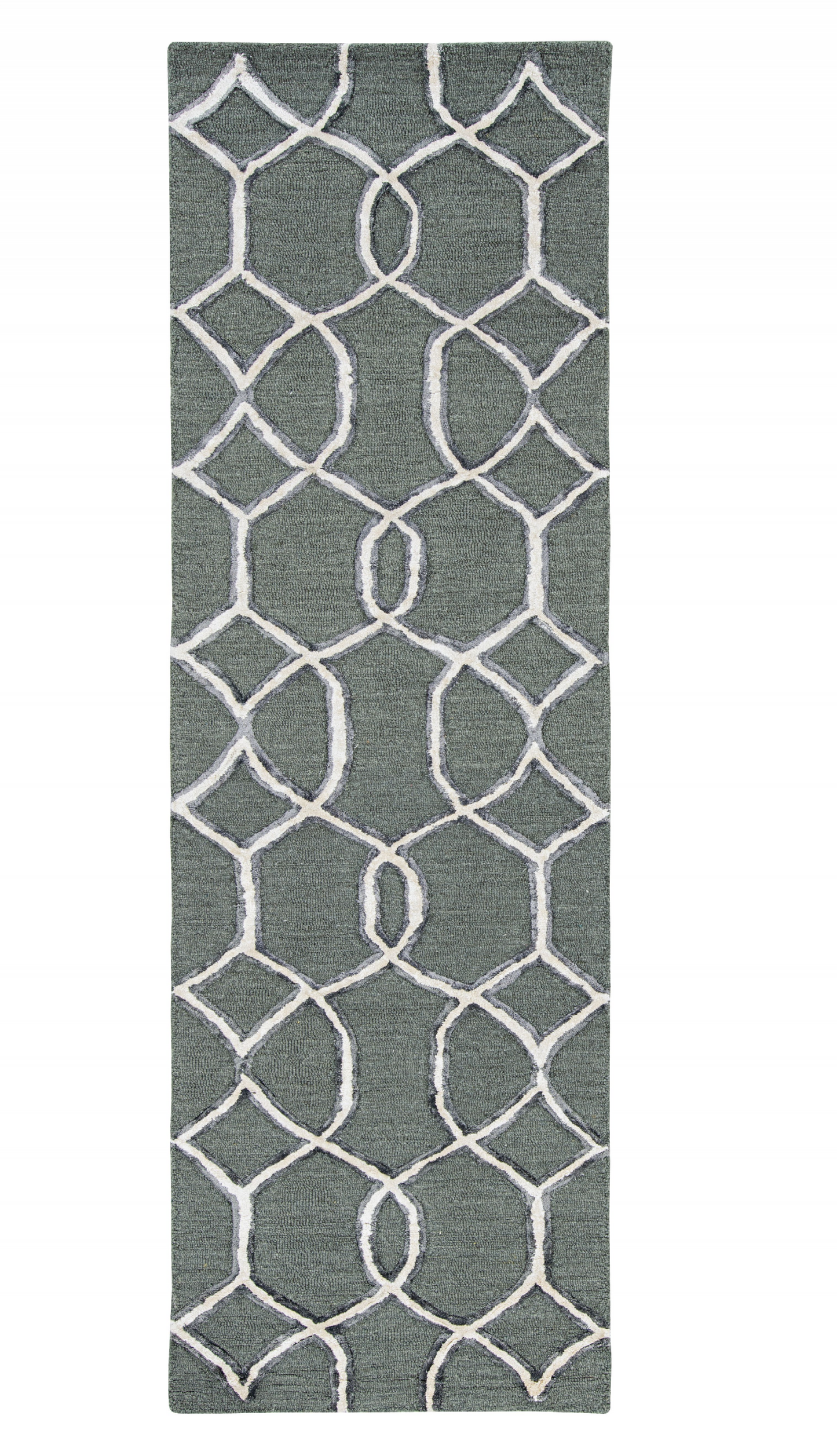 8' Gray Wool Geometric Hand Tufted Runner Rug