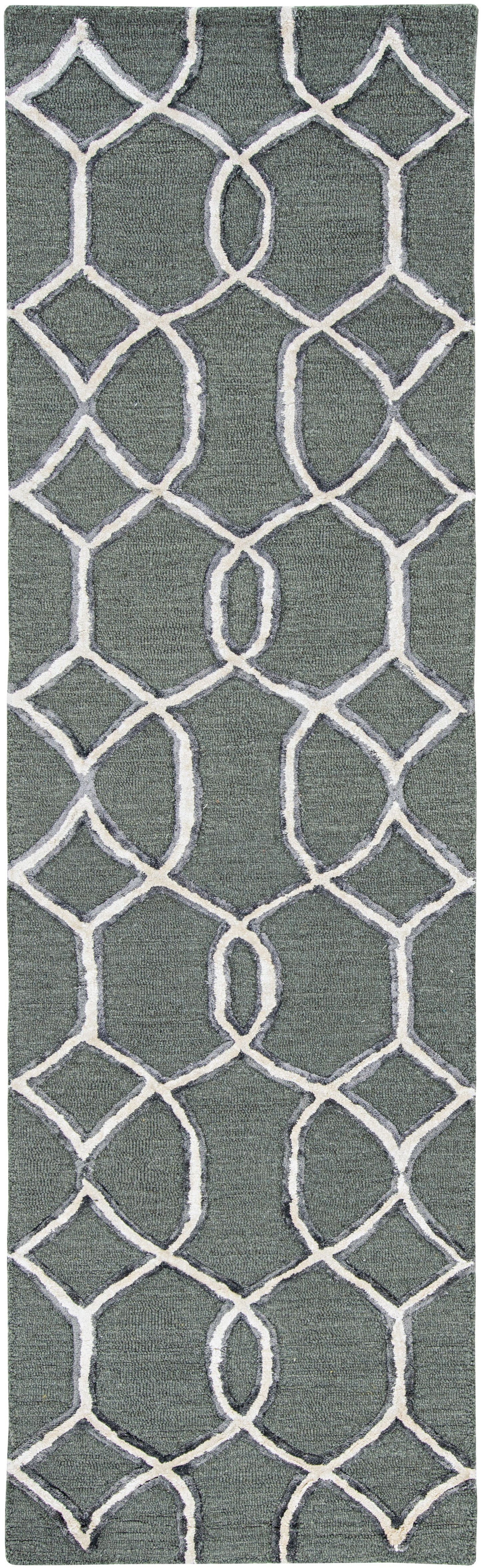 8' Gray Wool Geometric Hand Tufted Runner Rug