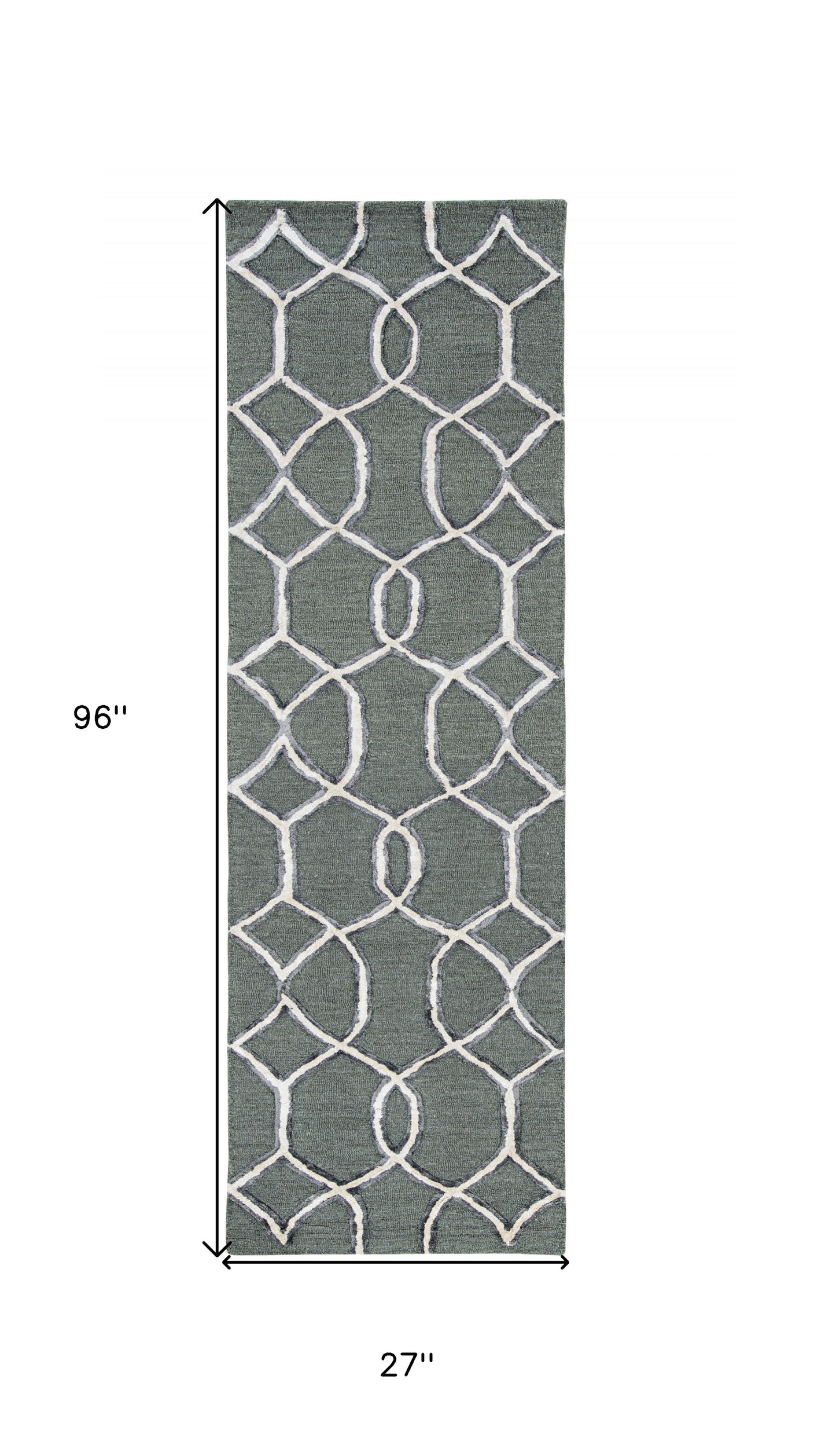 8' Gray Wool Geometric Hand Tufted Runner Rug