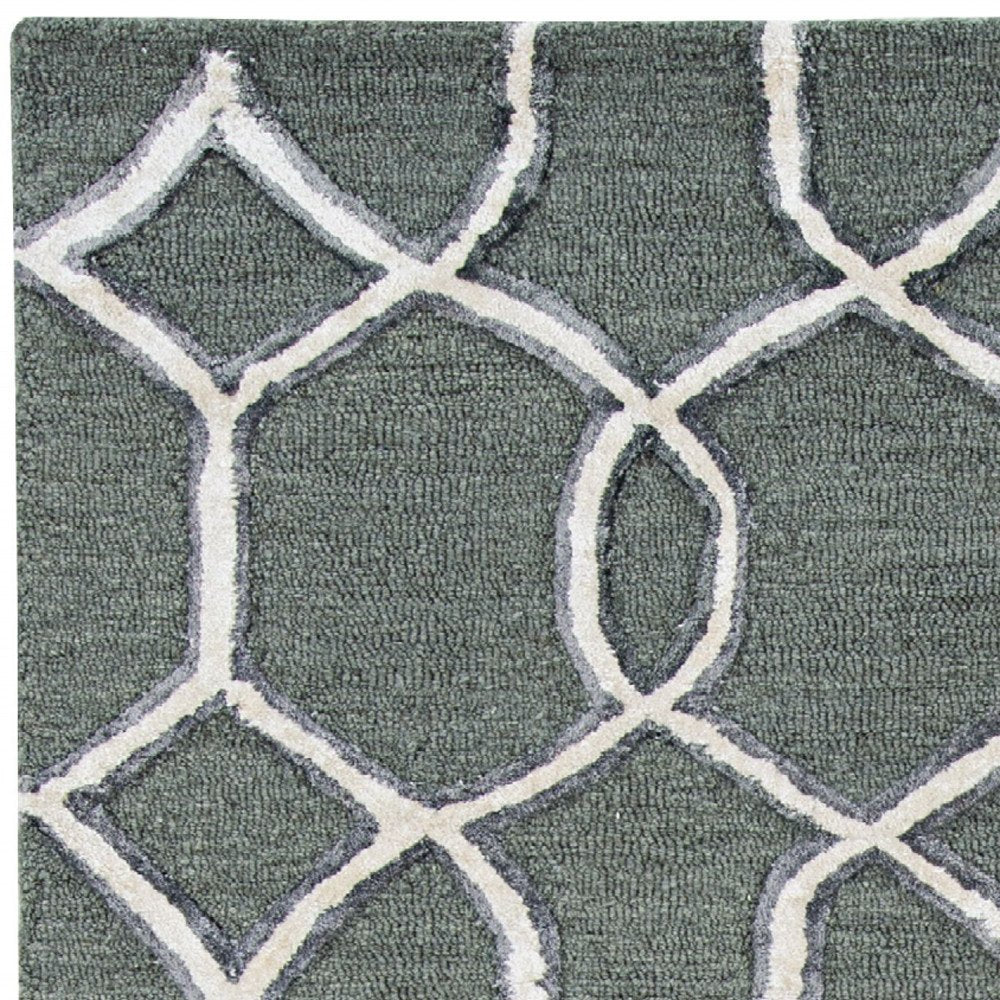 8' Gray Wool Geometric Hand Tufted Runner Rug