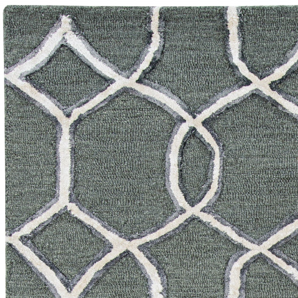 8' Gray Wool Geometric Hand Tufted Runner Rug