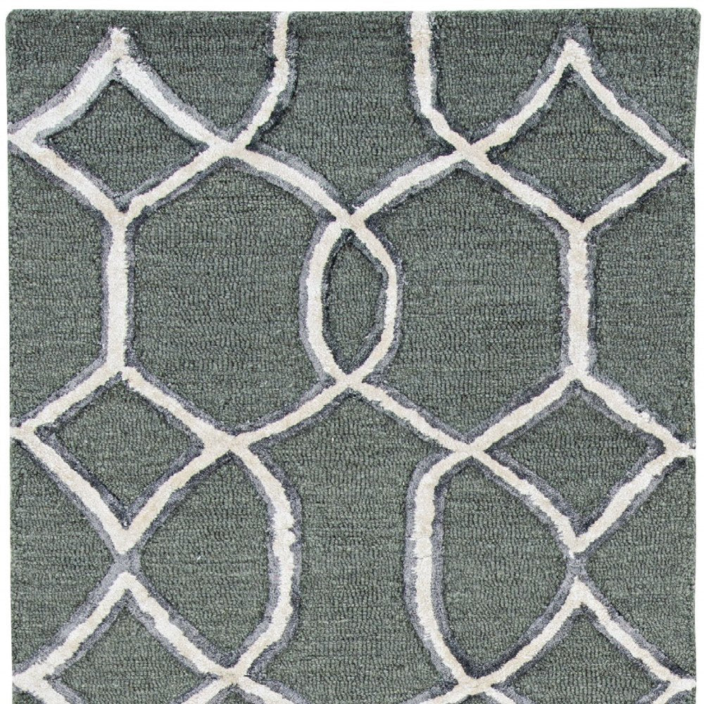 8' Gray Wool Geometric Hand Tufted Runner Rug