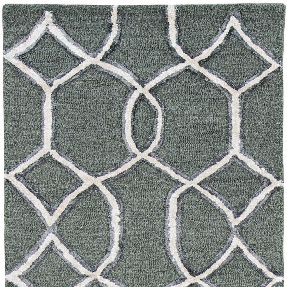 8' Gray Wool Geometric Hand Tufted Runner Rug