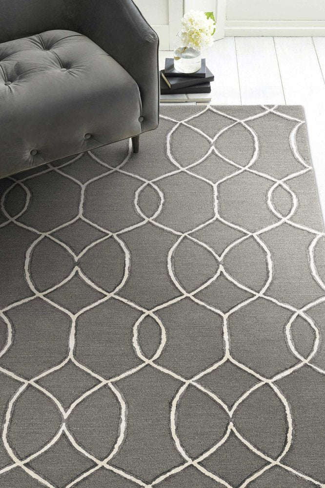 8' Gray Wool Geometric Hand Tufted Runner Rug