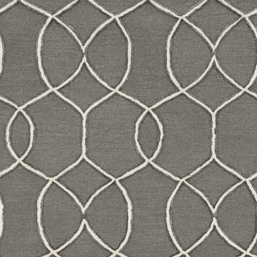 8' Gray Wool Geometric Hand Tufted Runner Rug