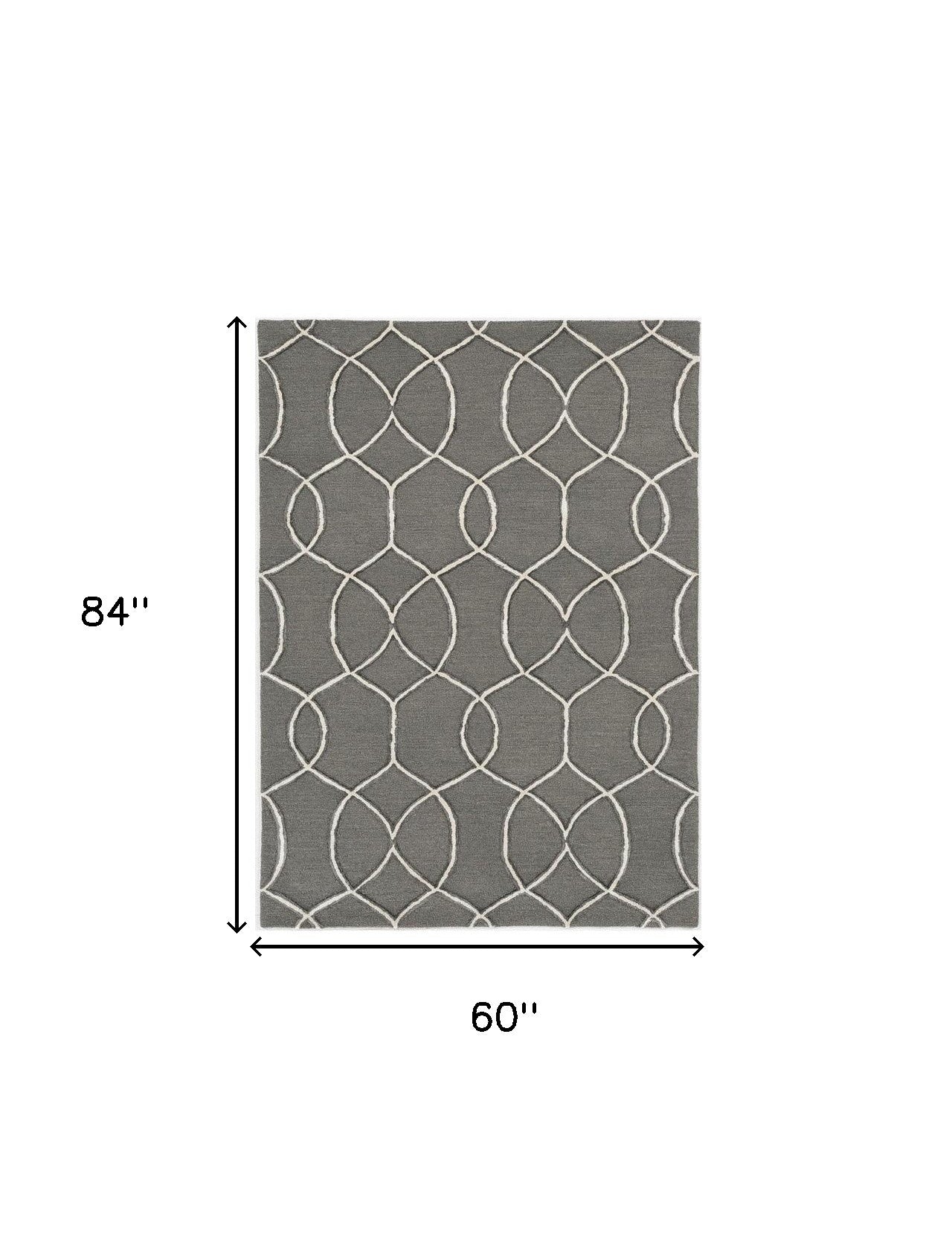 8' Gray Wool Geometric Hand Tufted Runner Rug