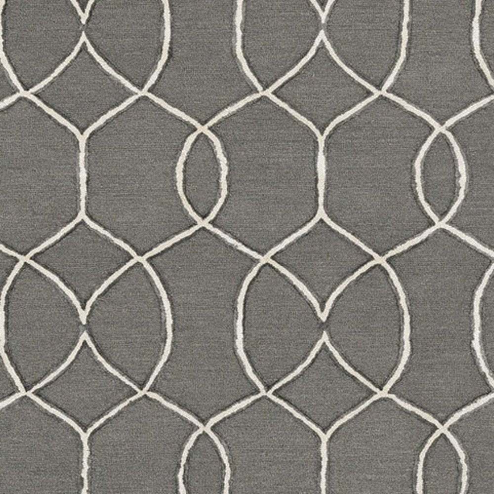 8' Gray Wool Geometric Hand Tufted Runner Rug