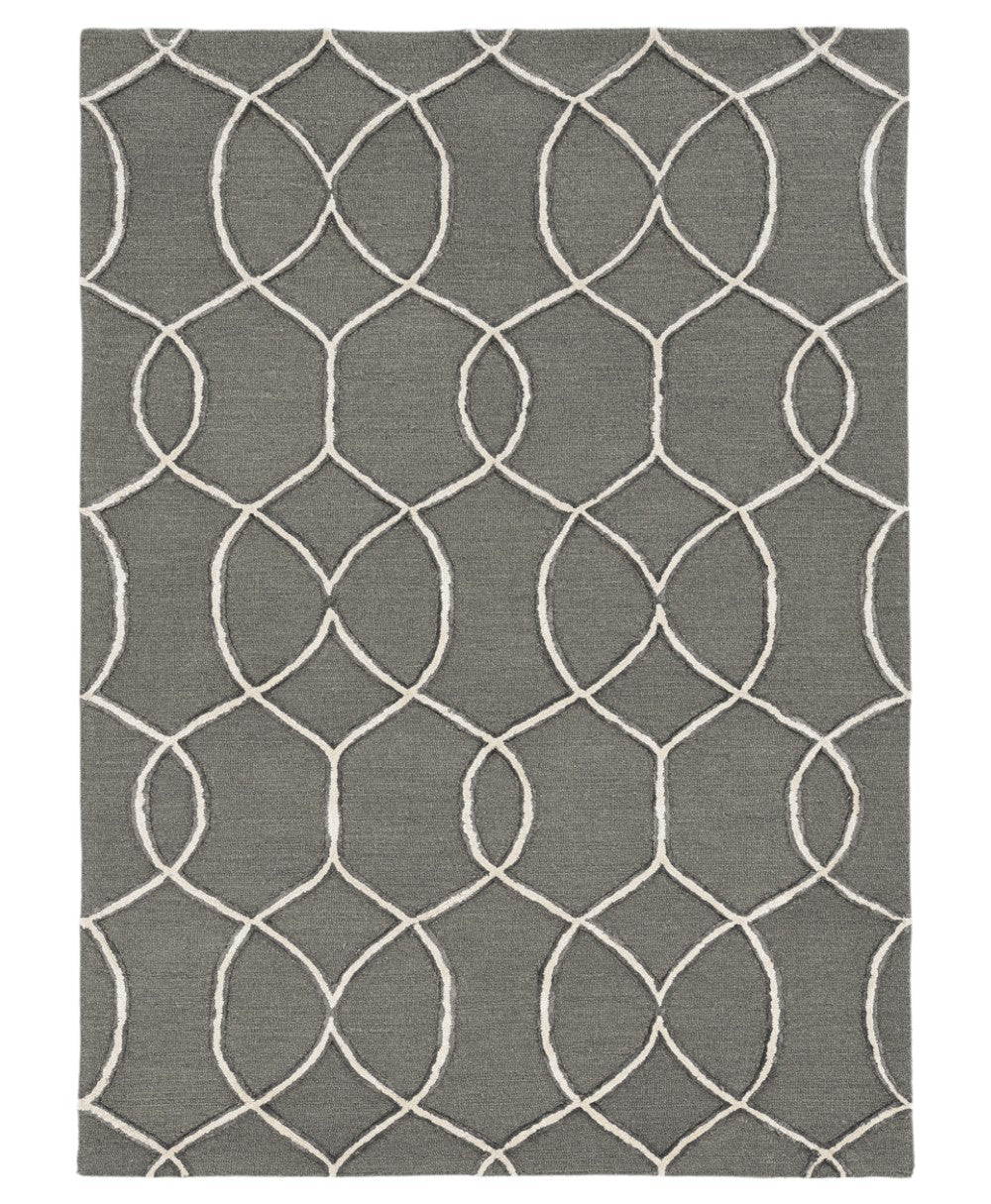 8' Gray Wool Geometric Hand Tufted Runner Rug