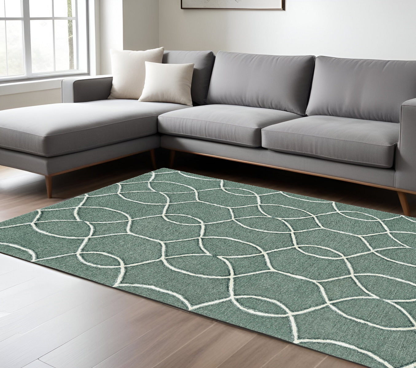 8' Gray Wool Geometric Hand Tufted Runner Rug