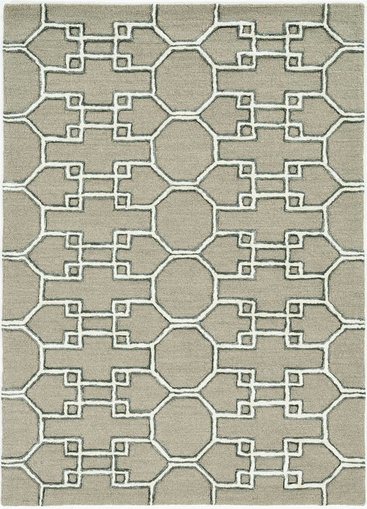 5' X 7' Gray and Ivory Wool Geometric Hand Tufted Area Rug