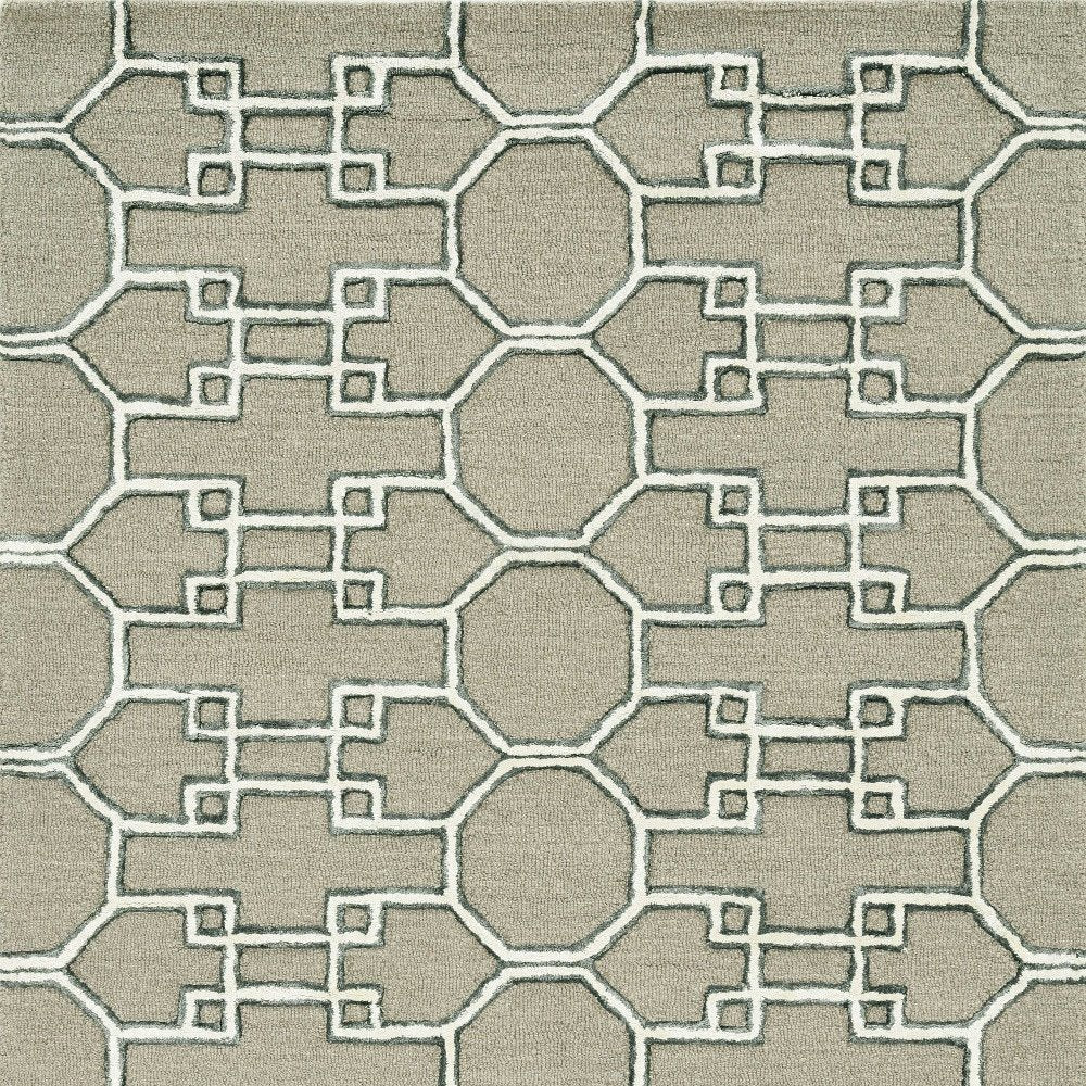 5' X 7' Gray and Ivory Wool Geometric Hand Tufted Area Rug