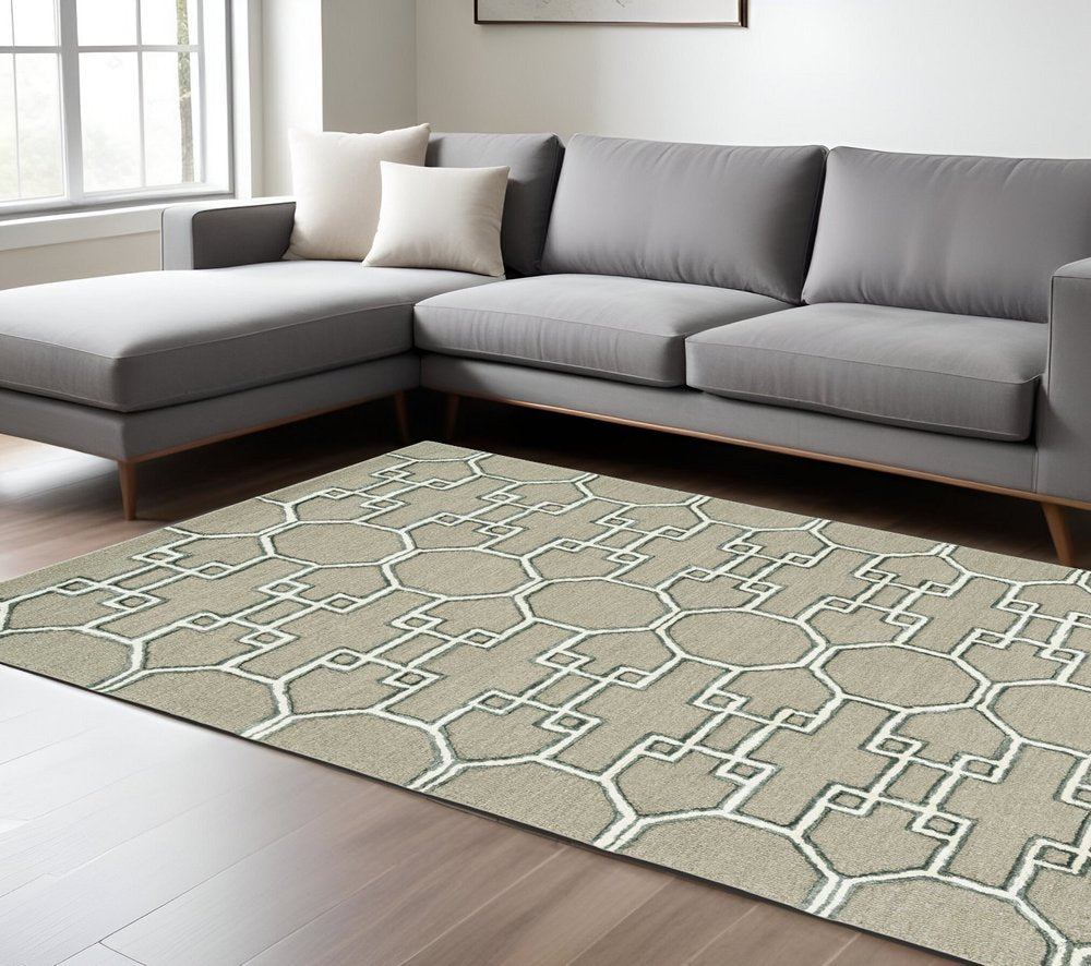 5' X 7' Gray and Ivory Wool Geometric Hand Tufted Area Rug
