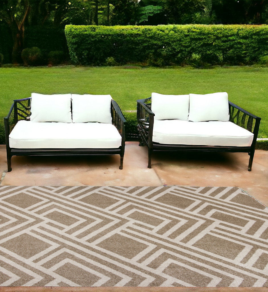 3' X 5' Beige Geometric Indoor Outdoor Area Rug