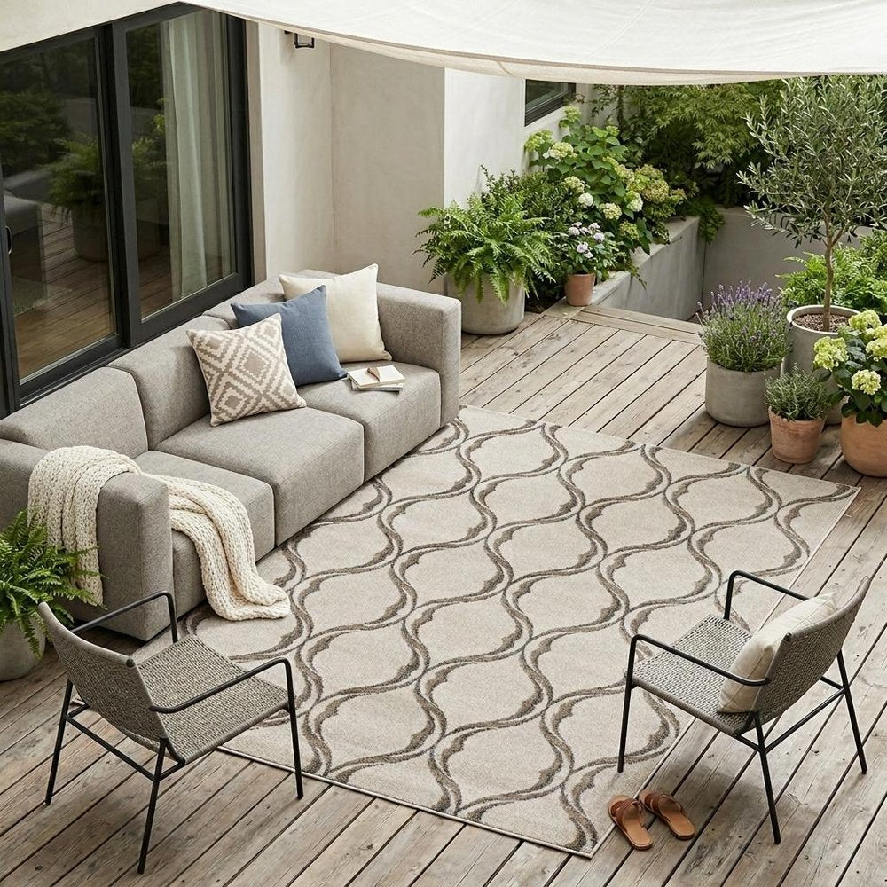 7' X 10' Ivory Moroccan Indoor Outdoor Area Rug