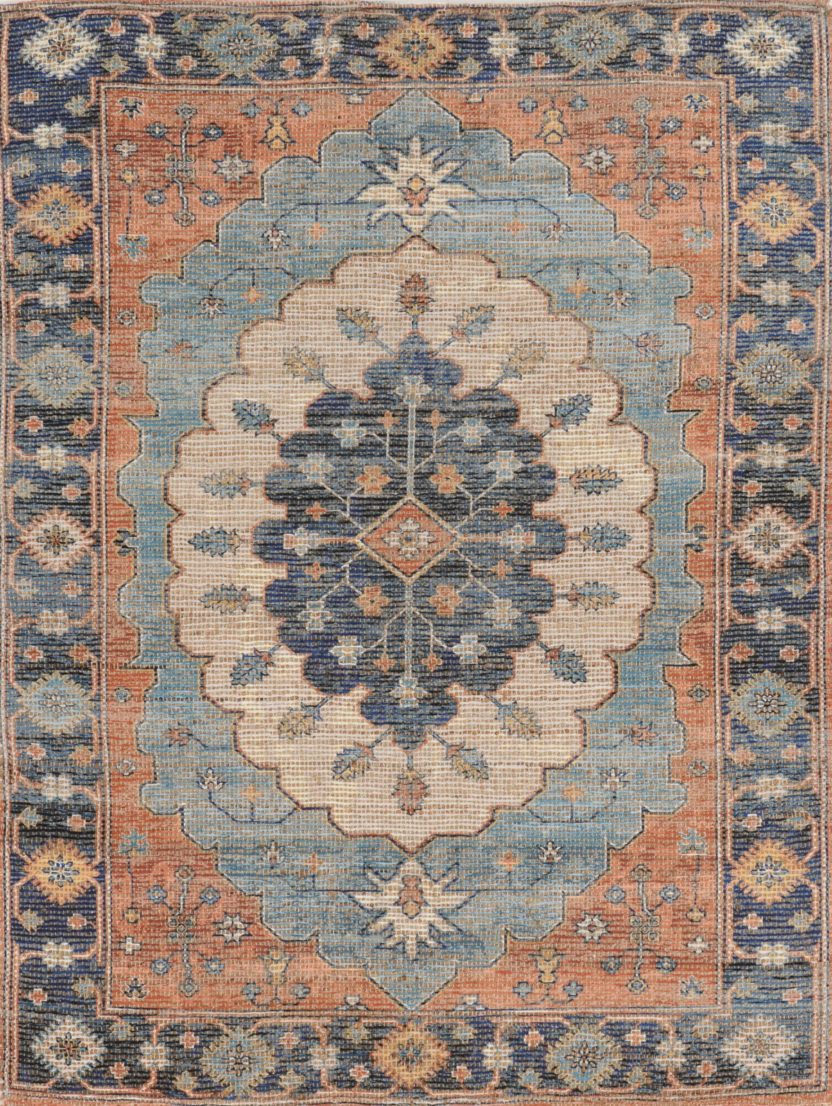 3' X 5' Blue Orange And Black Jute Medallion Hand Woven Area Rug