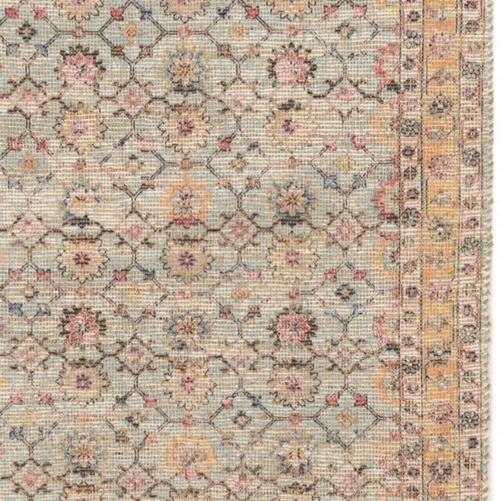 5' X 7' Blue And Beige Jute Floral Hand Woven Area Rug