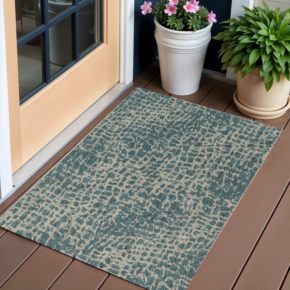 3' X 4' Teal Blue Abstract Indoor Outdoor Area Rug