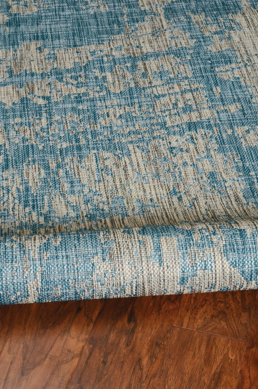 8' X 11' Teal Blue Abstract Indoor Outdoor Area Rug