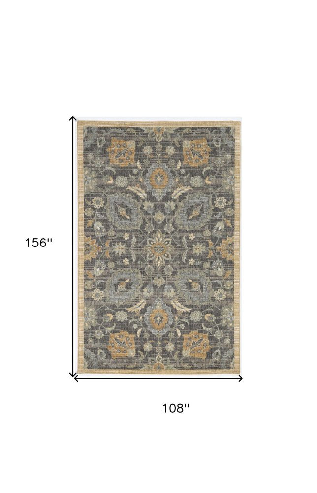 9' Taupe Orange And Gray Wool Floral Distressed Round Rug