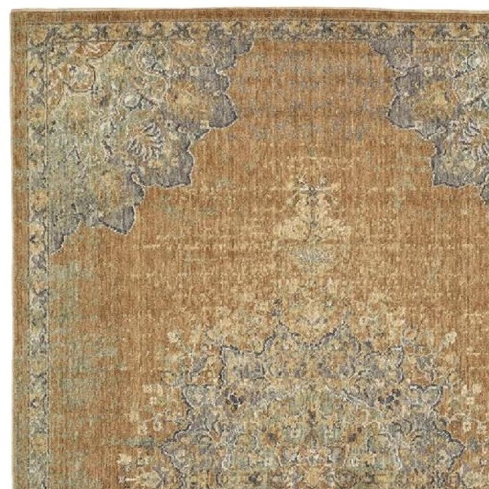 8' X 11' Brown And Gray Wool Medallion Distressed Area Rug