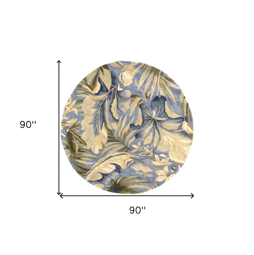 10' Blue Beige And Green Wool Tropical Botanical Hand Tufted Runner Rug