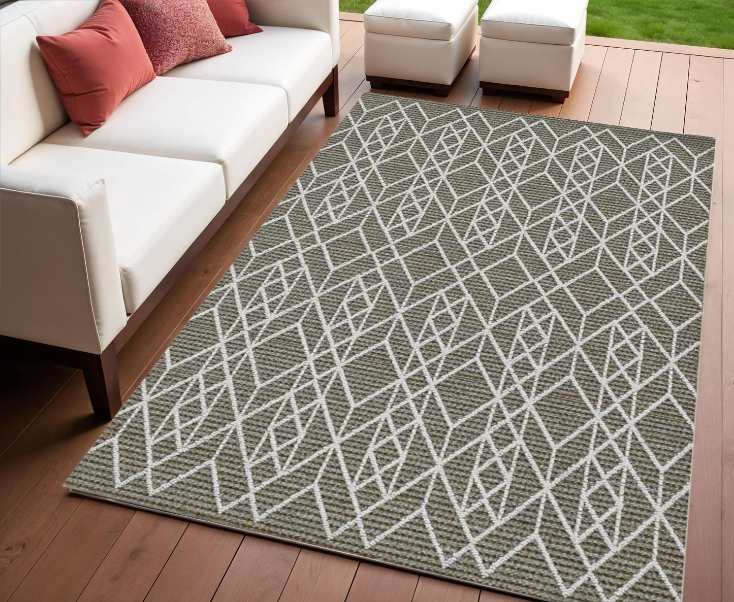 8' X 10' Gray Geometric Indoor Outdoor Area Rug