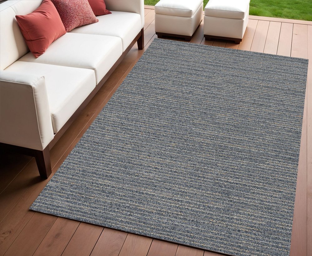 4' X 6' Denim Blue Abstract Indoor Outdoor Area Rug