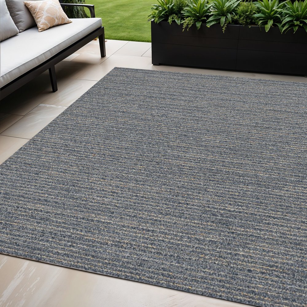 4' X 6' Denim Blue Abstract Indoor Outdoor Area Rug
