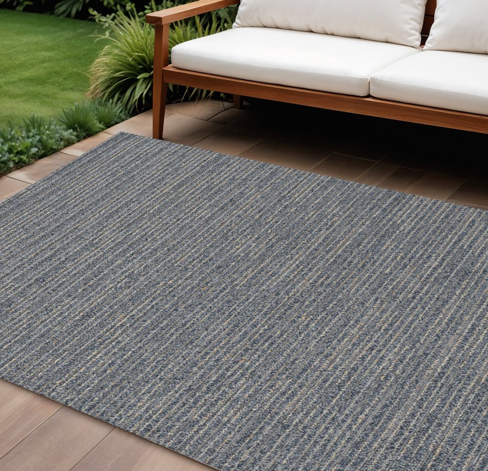 4' X 6' Denim Blue Abstract Indoor Outdoor Area Rug
