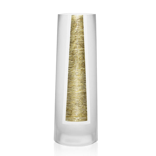 11" Clear And Gold Cylinder Lead Free Crystal Table Vase