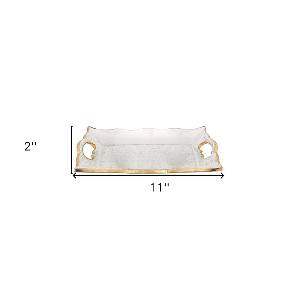 11" Clear And Gold Seeded Glass Serving Tray With Handles