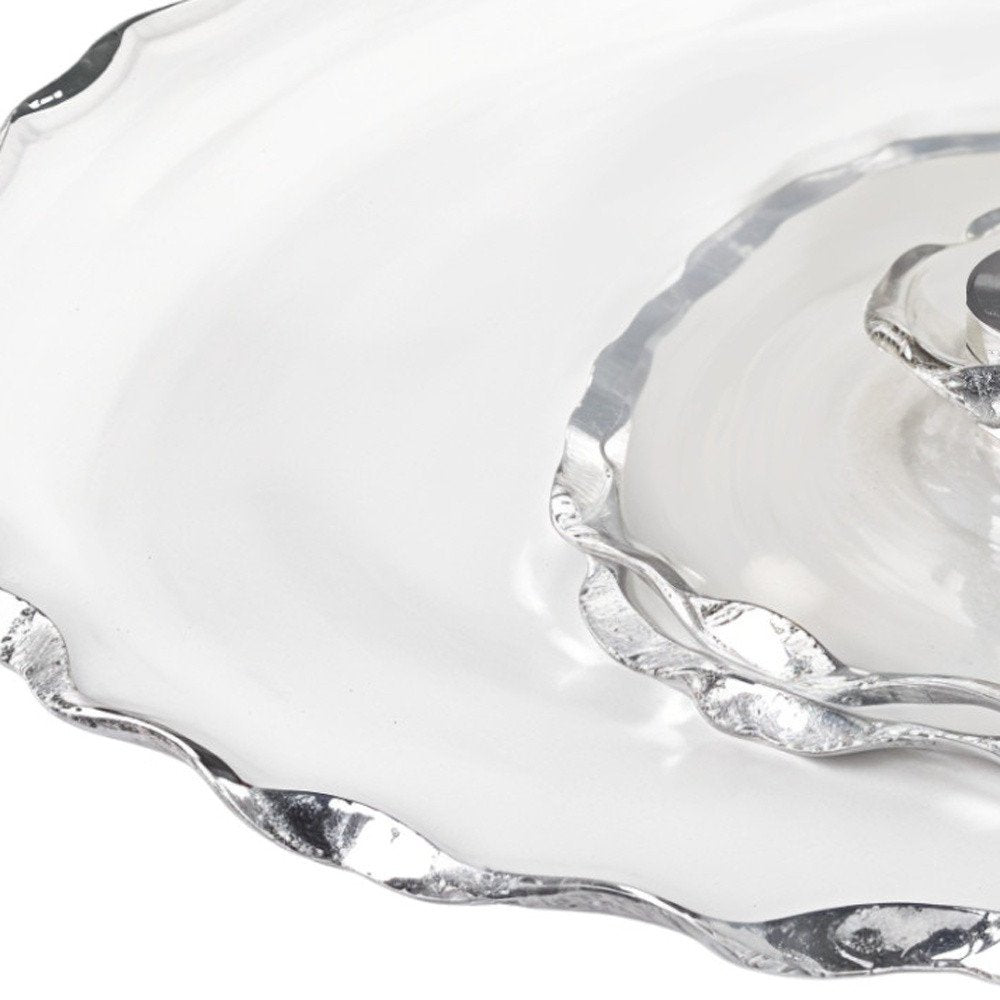 13" Clear And Silver Round Glass Hand Finished Lazy Susan