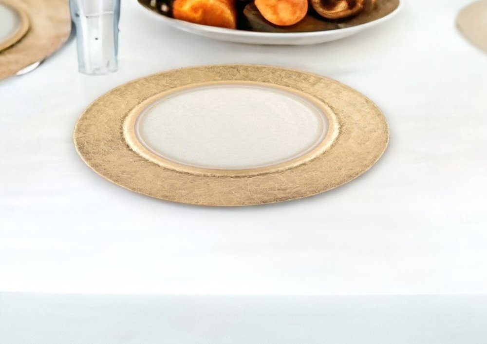 13" Clear And Gold Round Glass Handmade Charger Plate