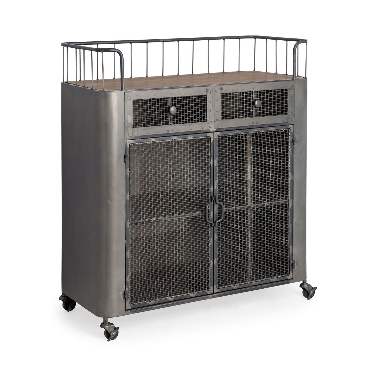 35" Gray Steel Metal And Wood Rolling Kitchen Bar Cart