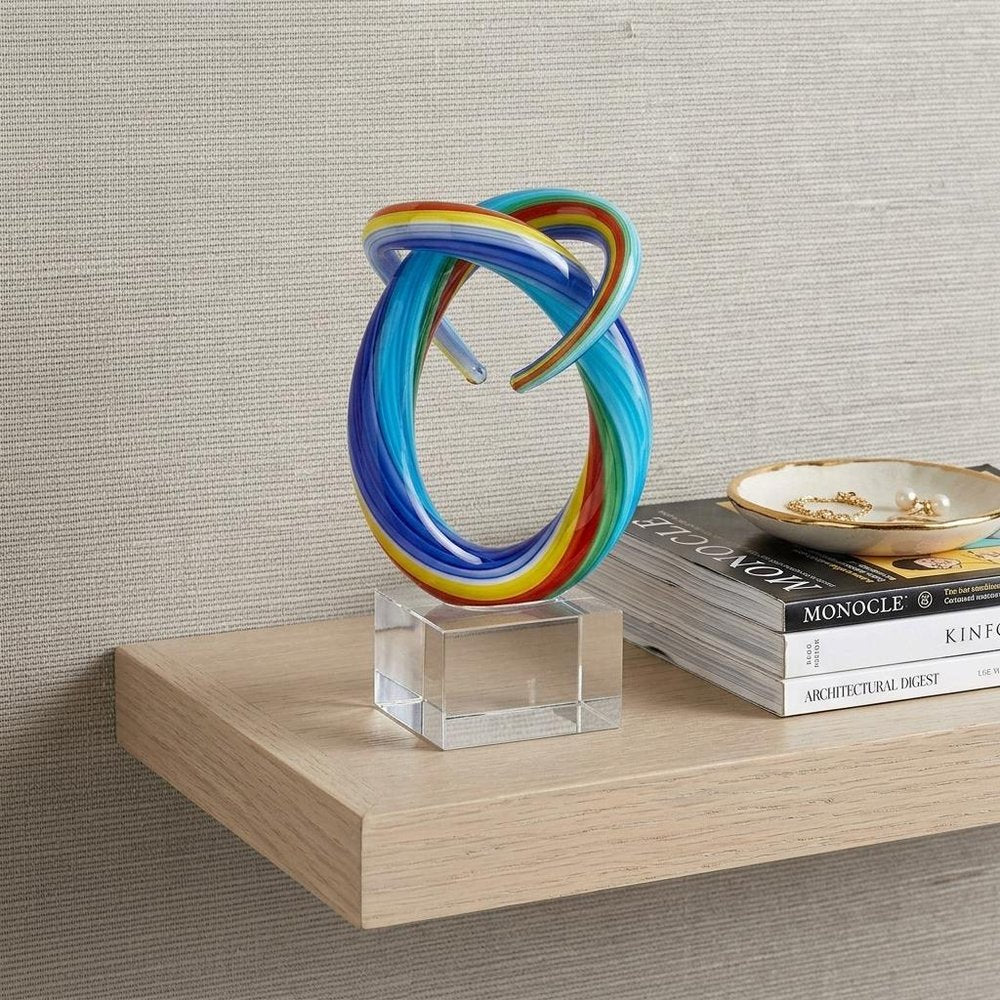 6" Rainbow Murano Glass Modern Abstract Tabletop Sculpture